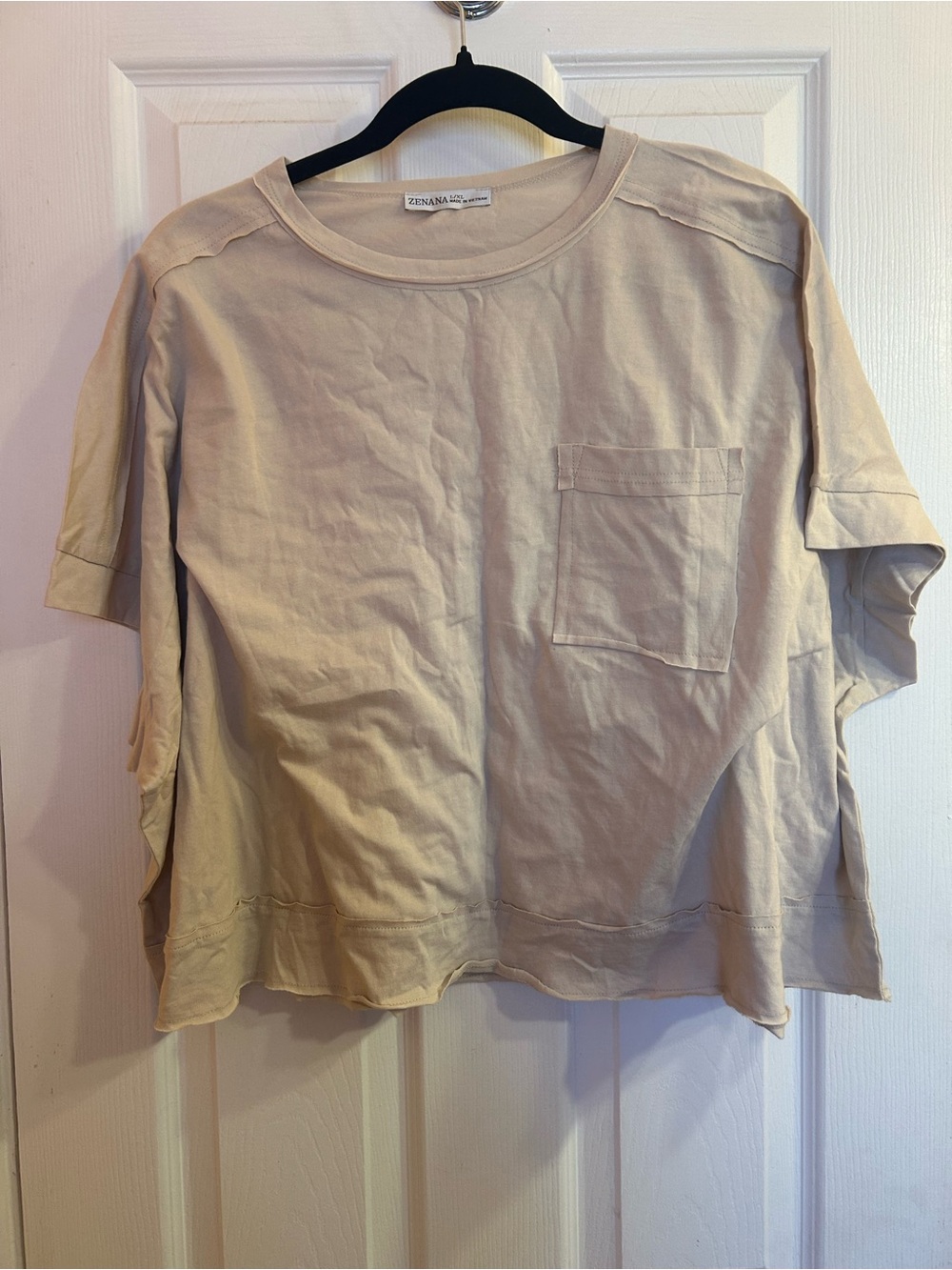 Zenana Outfitters Light Beige Short Sleeve Pocket Tee